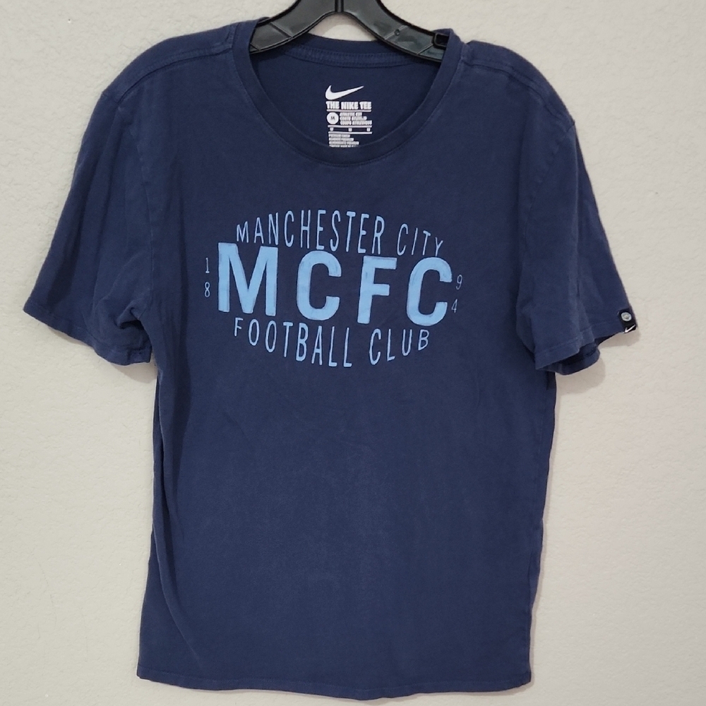 Nike Manchester City Mcfc Football Club Tee Navy Blue Medium Cotton Athletic Fit